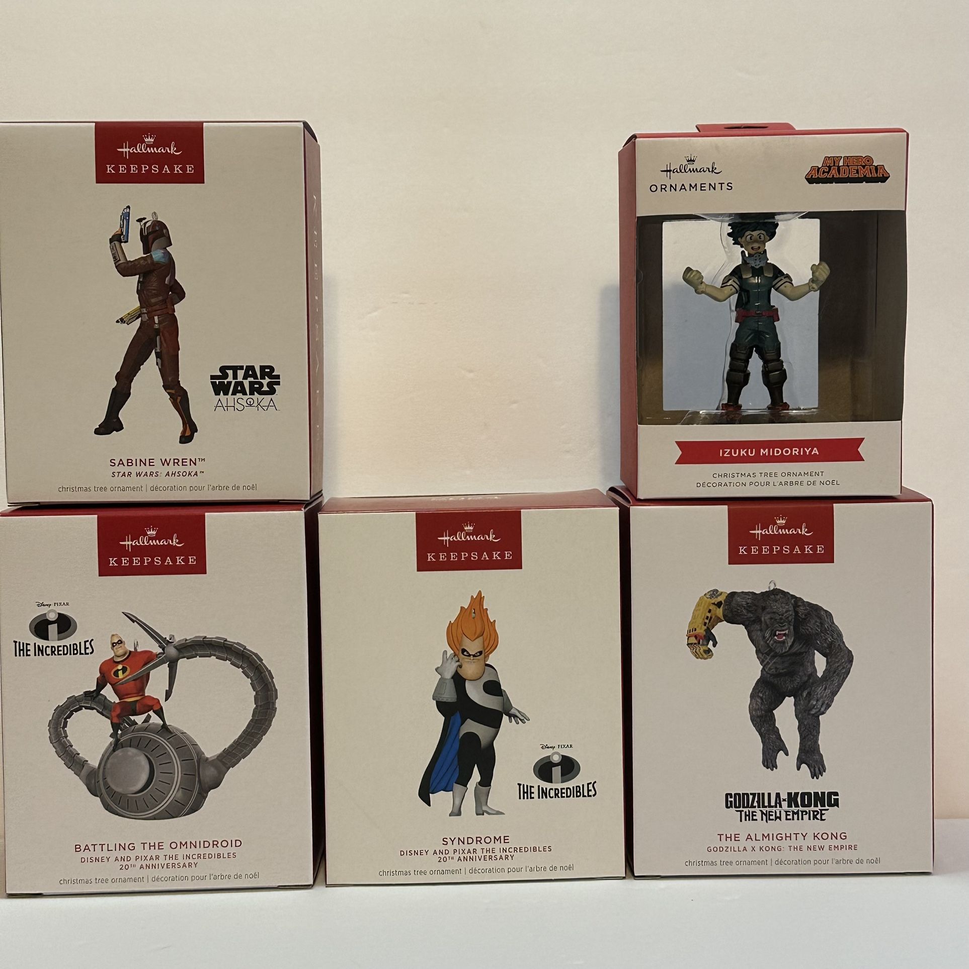 New Hallmark Keepsake Star Wars, Disney Incredibles, Kong, My Hero Academia $10 Each