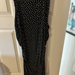 Ann Taylor Sleeveless Ruched Polka Dot Dress – Size 14