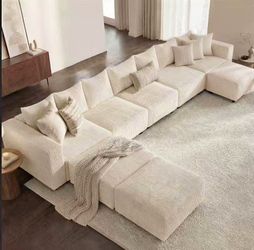 Soft White Sofa Large Corduroy Modular Sectional