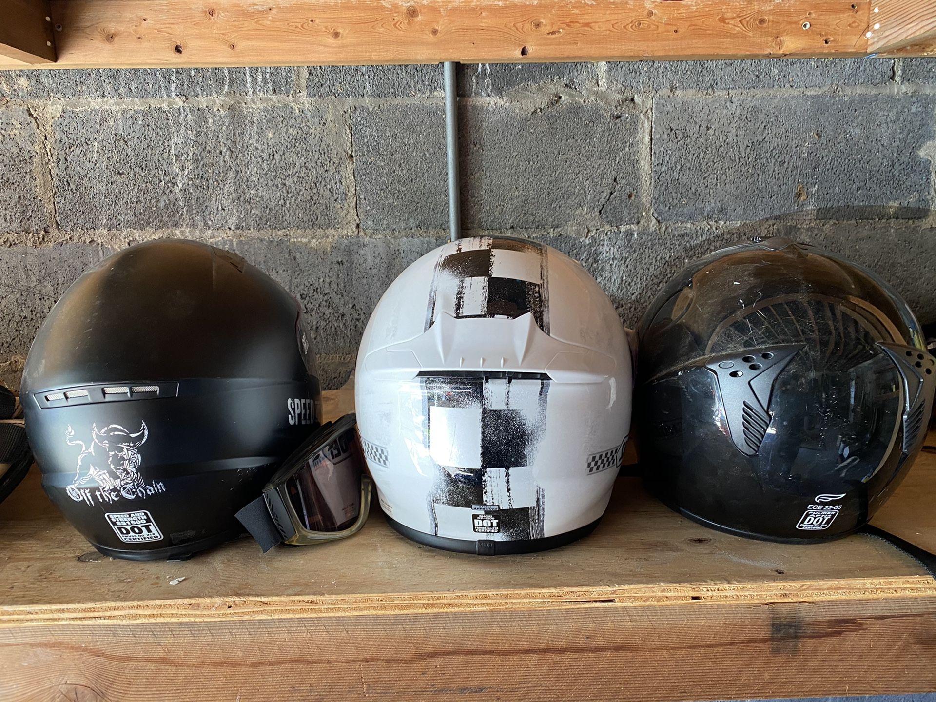Three motorcycle helmets two large one small $75 each. Or best offer DOT approved
