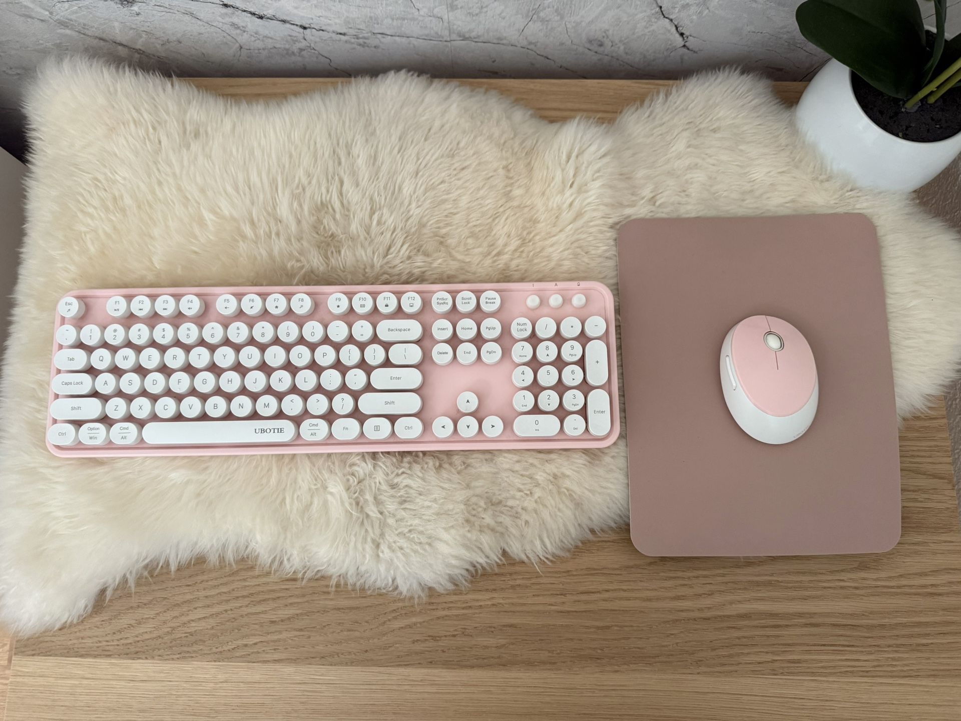 Pink Keyboard And Mouse With Mouse Pad