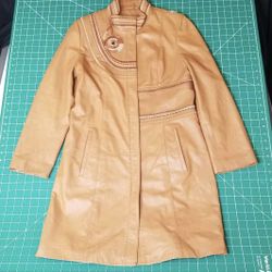 KOC Real Leather Long Embroidered Jacket Size S/M 