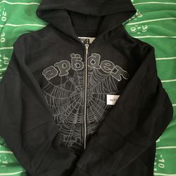 Black Rhinestone Spider Zip Up