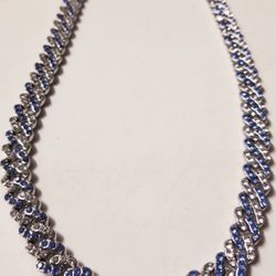 Iced Out Choker Styled Necklace With Blue And White Crystals