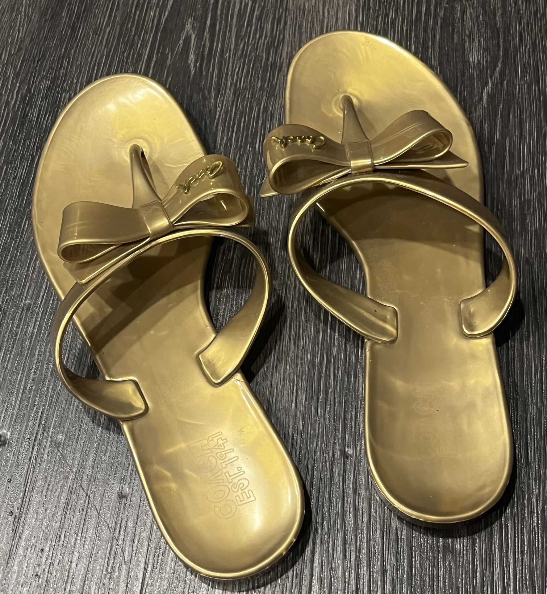 COACH gold jelly flip flops/sandals, women’s size 9