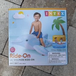 Intex Childrens Inflatable Ride On Lil Dolphin Swimming Pool Fun Accessory, Lite Blue