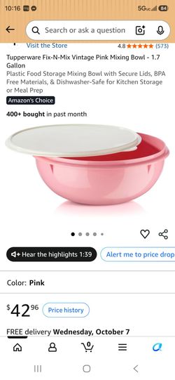 Tupperware Fix-N-Mix Vintage Pink Mixing Bowl - 1.7 Gallon