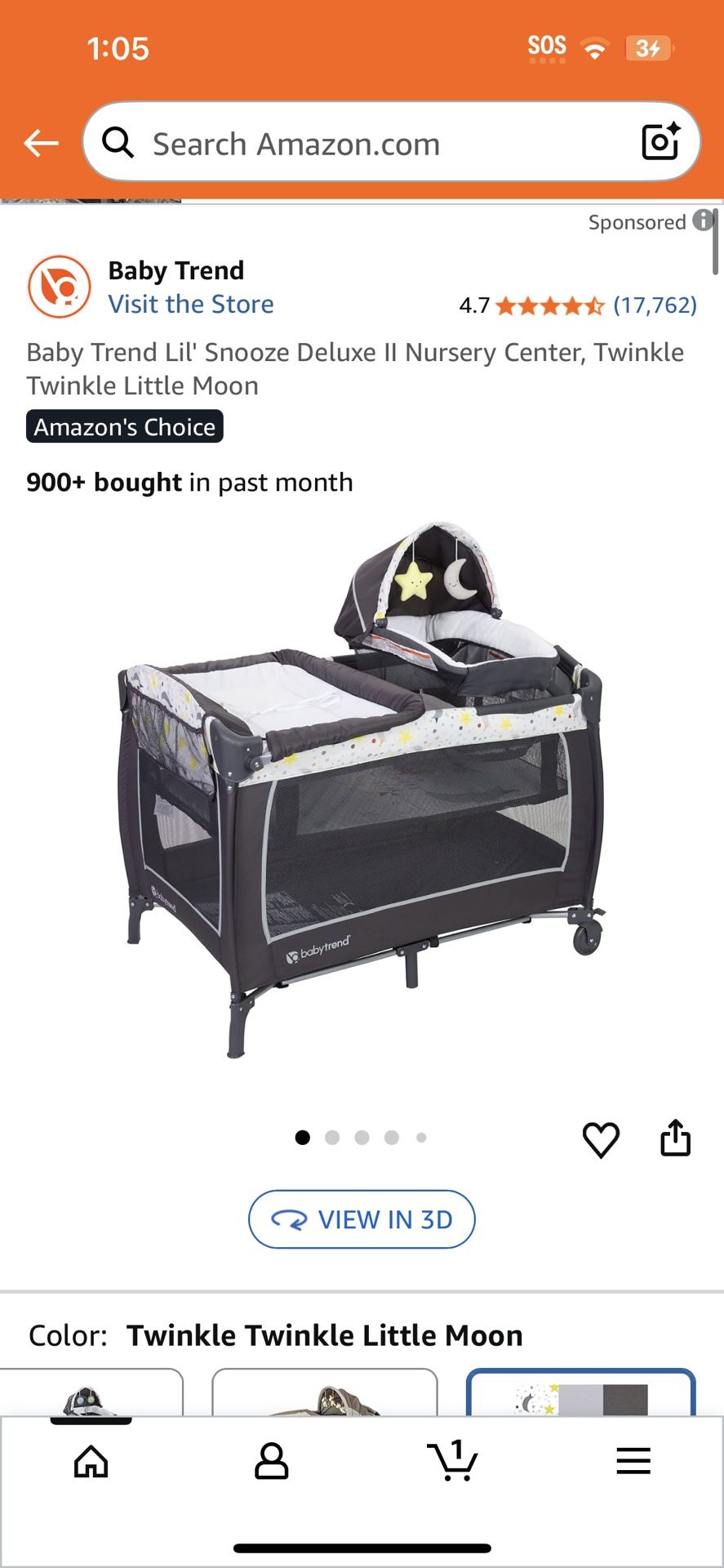 Baby Trend Lil' Snooze Deluxe II Nursery Center, Twinkle Twinkle Little Moon