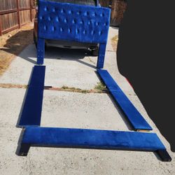 Blue Velvet Queen Size Bed Frame NO BOLTS!! No SLATS!!