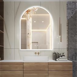 Niccy Arched LED Bathroom Mirrors, Frameless Backlit Vanity Mirror, 40"x30"
