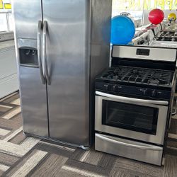 Stainless Steel Frigidaire Gas Stove And Fridge Combo 