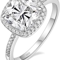 3.5CT 925 Sterling Silver Rings Cushion Cut Cubic Zirconia CZ Engagement Rings Wedding Bands for Women Promise Rings for Her Size 5.5