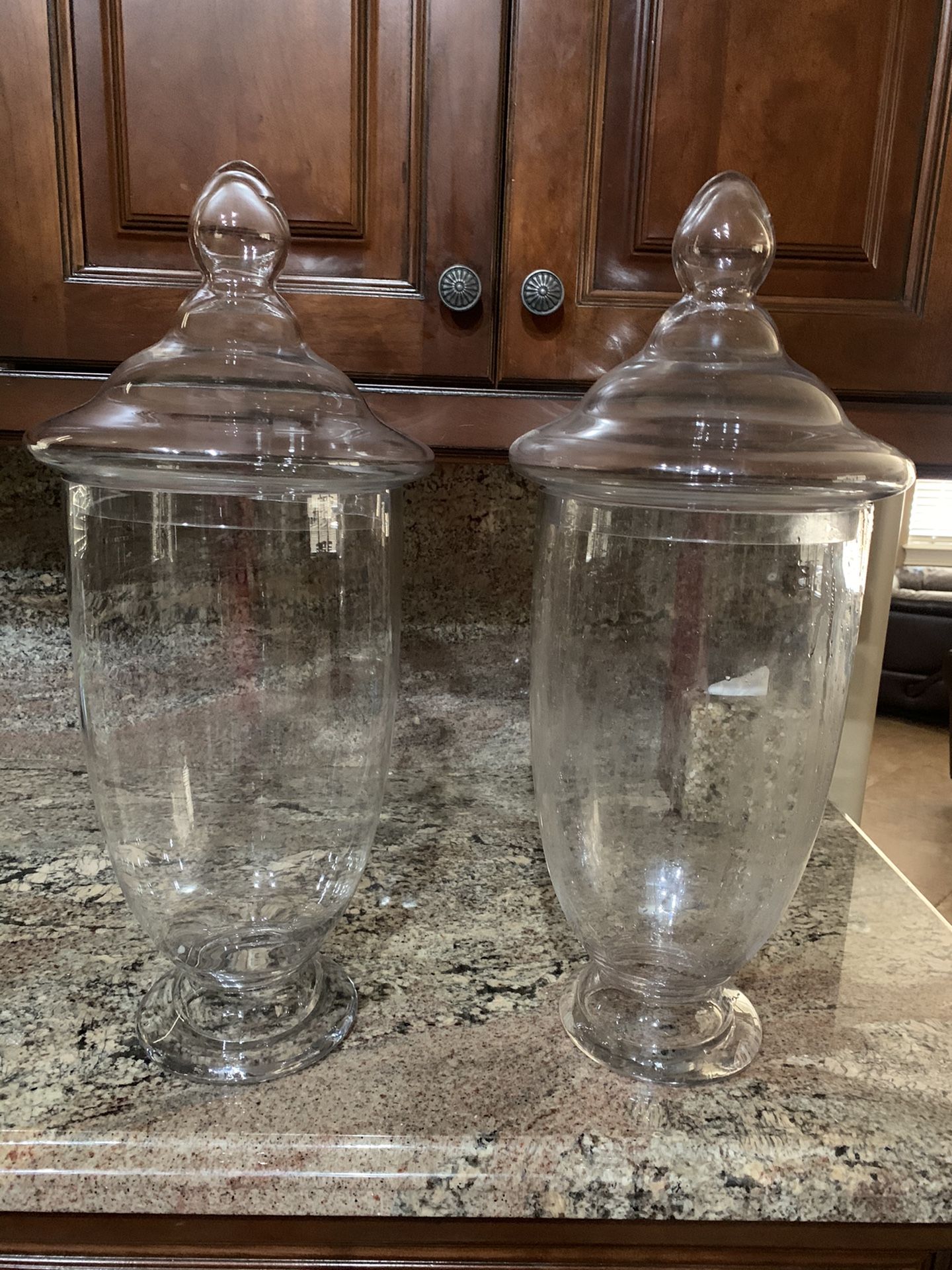 2 large apothecary jars 23” tall originally $60 each now $40 each or both for $75