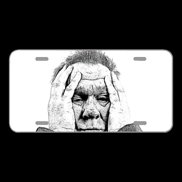 License Plate Novelty Car Front Person Man Face Head Despair Old