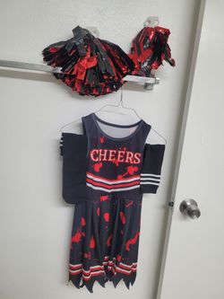 Zombie Cheerleader Halloween Costume with Pom Poms