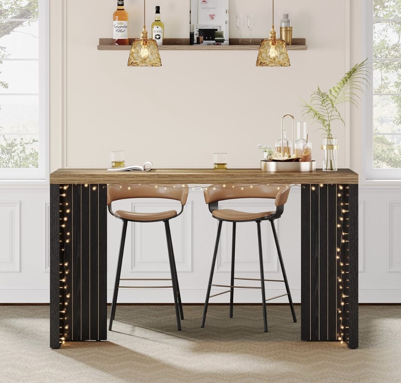 RY0335 Home Bar Unit, 55.12-Inch Bar Table with a Spacious Tabletop, Modern Freestanding Mini Bar for Home Kitchen, Living Room, Balcony, Basement, Br