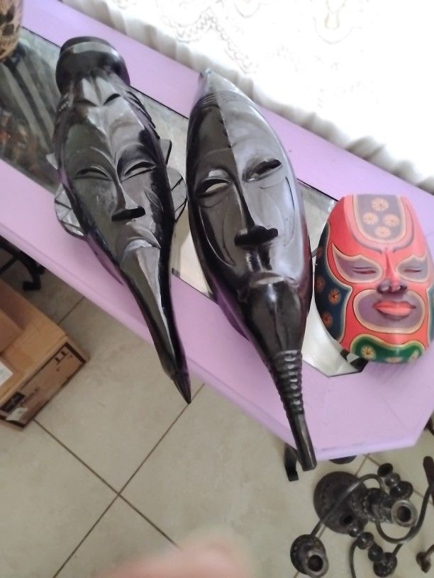 No Shipping Large Wood Hand Carve Mask Three