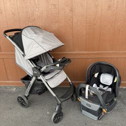 LIKE NEW Chicco Stroller + Car Seat + Base 