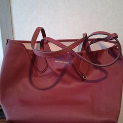 Michael Kors Burgundy Tote Bag - Classic Saffiano Leather With Attached Wallet