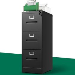 3 Drawer File Cabinet, Vertical File Cabinet with Lock, Metal Locking Filing Storage Cabinet for Home Office, Hanging Files for A4/ Legal/Letter, Asse