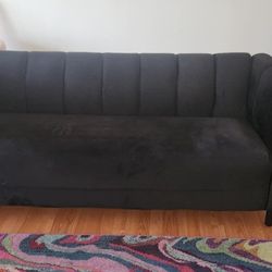 Modern Velvet Black Sofa Wood Legs 