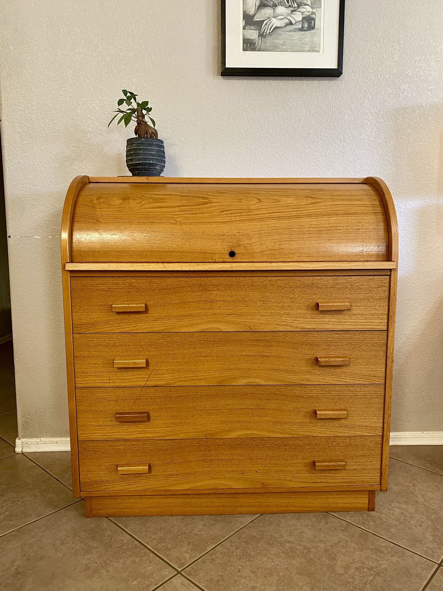 Mid Century Modern Danish Roll Top Secretary Teak Desk