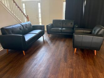 🔥Brand New Oversized Premium Leather Black Couch Set | Sofa, Loveseat & Opt Chair • Pay After Delivery 🚚