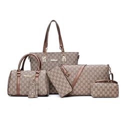 Women Handbag Leather Shoulder Bags Fashion Totes Female Purse Six-Piece Set Designer Brand  Large Capacity Casual