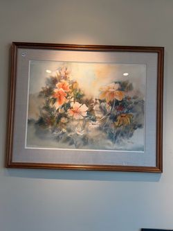 Framed Floral Watercolor Painting