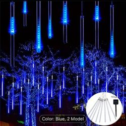 1pack Solar Meteor Shower Rain String Lights - Icicle Snow Falling Raindrop Cascading Lights For Mall Outdoor Garden Wedding Party Christmas, Thanksgi