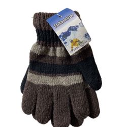 Kids Striped Gloves Brown  