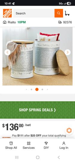 14.4 in. W White Metal Round Storage End Table Accent Table or Stool with Solid Wood Lid (2-Pack)