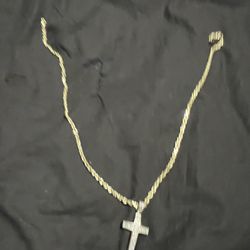 Gold Rope And Cross Pendant 