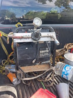 Compressor on wooden 4 wheel dolly