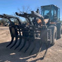 HEAVY DUTY Wheel Loader Dual Arm Grapple Rake Class 30/50 also Excavator Backhoe Skidsteer Attachments Bucket Thumb Rippers and More 