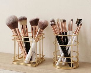 Set of 2 Gold Wire Desk & Makeup Organizers – NEW