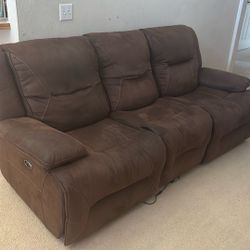 Living Spaces Brown Faux Suede Power Reclining Couch 