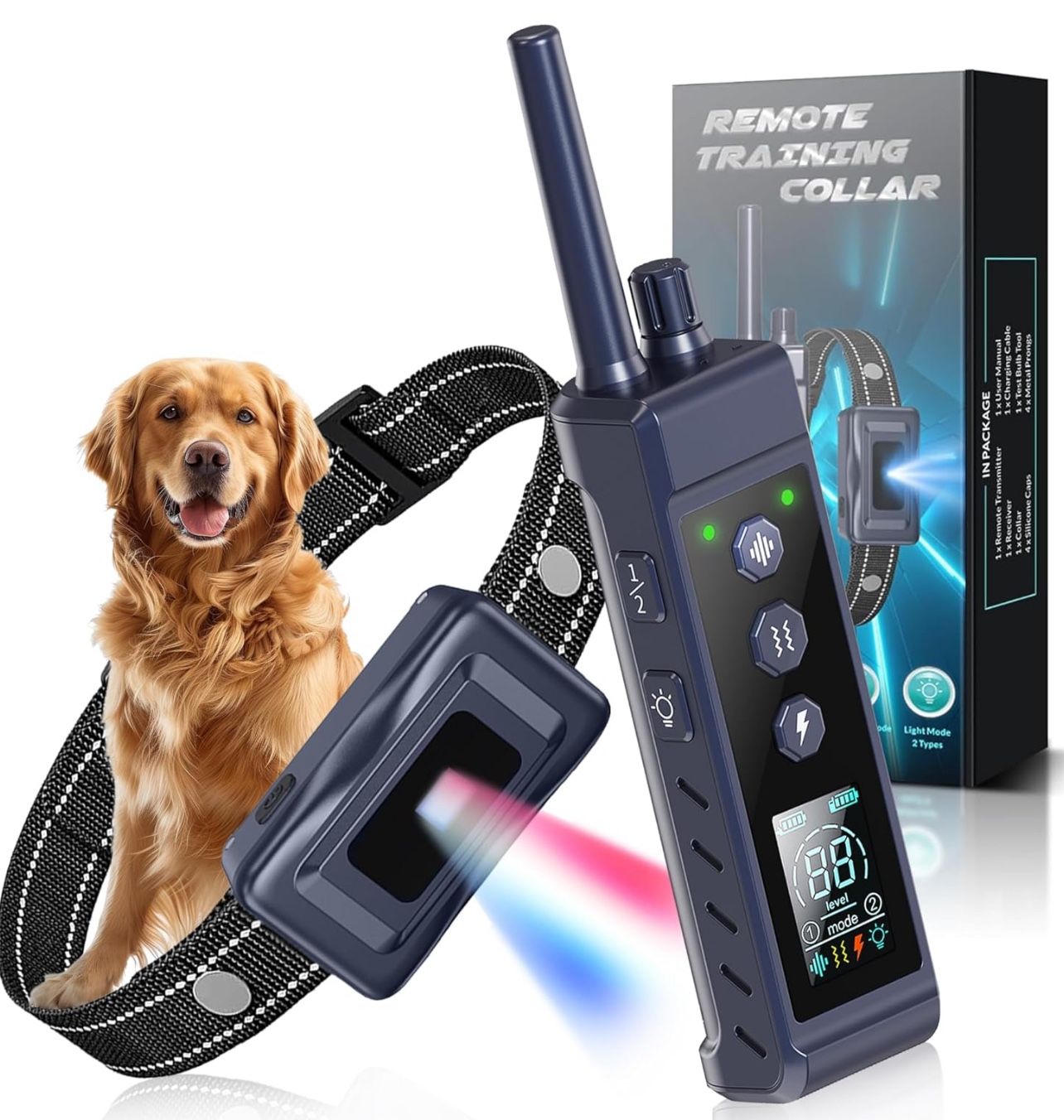 Shock Collar for Dogs - 4265ft Waterproof Training Collar with Flashing Light for Small Medium Large Dogs with Rechargeable Remote, Beep (1-8), Vibrat