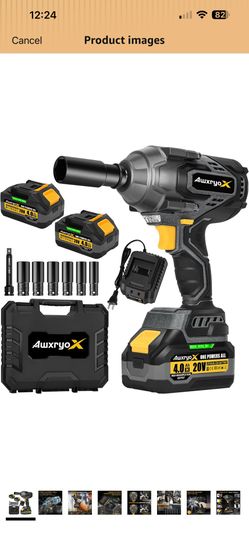 1700Nm Impact Wrench, 20V 1254Ft-lbs Brushless Impact Gun with 2x4.0Ah Battery, 1/2" High Torque Pistola De Impacto with 6 Socket, Electric Impact Lla