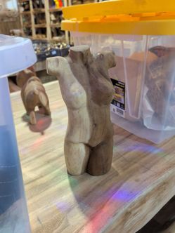 Hand-Carved Wooden Female Torso Sculpture