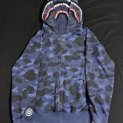 Bape Camo Shark Full Zip Double Hoodie Navy 