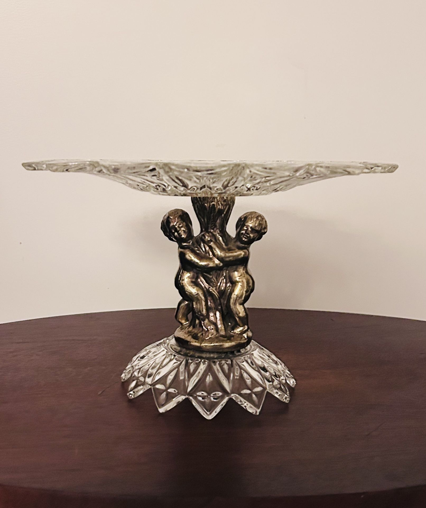 Vintage Brass Cherub Angels and Carnival Glass Cake Stands