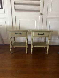 Pair of Vintage French Provincial / Cottage Nightstands (Sage Green)
