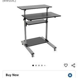 Mobile Sit Stand Desk, Height Adjustable Small Rolling Laptop Cart Workstation Workspace, 4 Shelf Storage