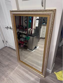 Large Ornate Gold Framed Wall Mirror – 35” × 55”