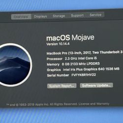 2017 13” MacBook Pro i5 8GB 2.3GHz 128SSD