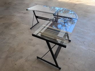 L-Shaped Glass Computer Desk with Keyboard Tray