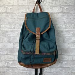 Vintage 90s LL Bean Bookbag Aztec Teal Drawstring Leather Make In USA  3983