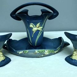 Roseville Art Pottery Zephyr Lilly Bermuda Blue - 4 Piece Set