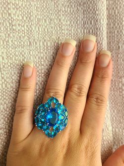 Beautiful created Swiss blue topaz silver filled ring size 7